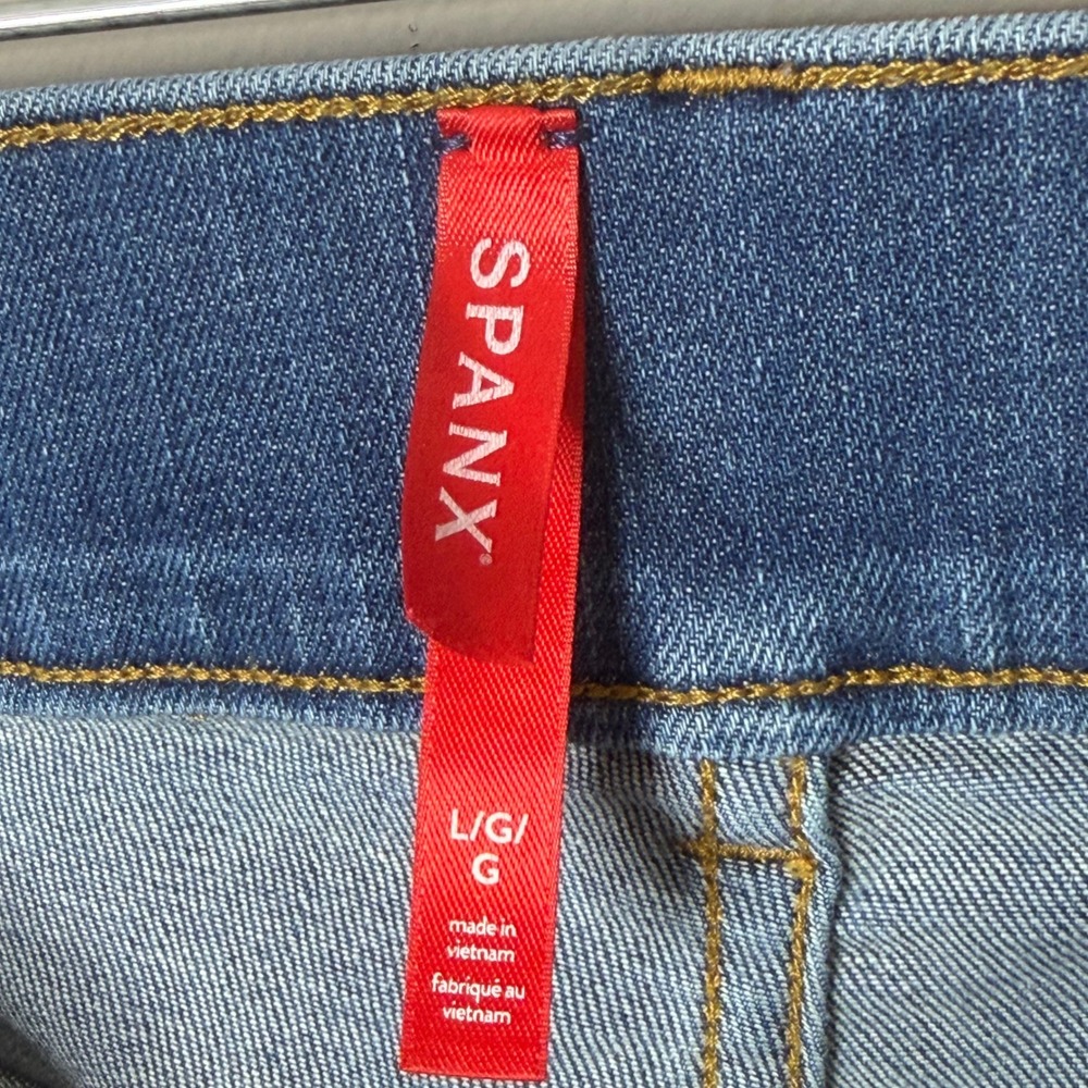 Spanx Everywear Flare Jeans Women Large Blue High Rise Pull On Stretch Slimming - Picture 2 of 12